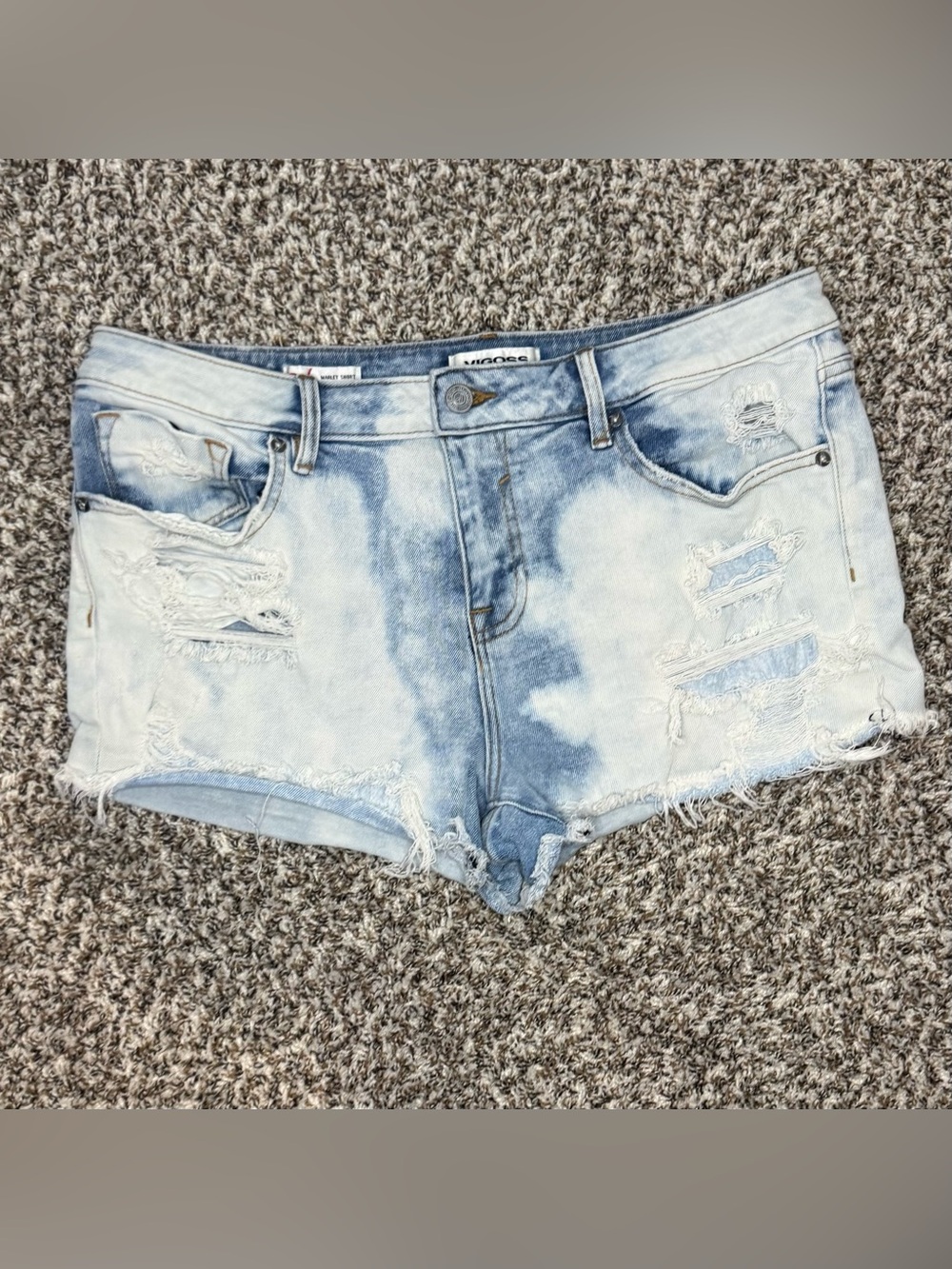 VIGOSS Distressed Bleached Denim Shorts Women’s Size 32 Raw Hem Festival Y2K